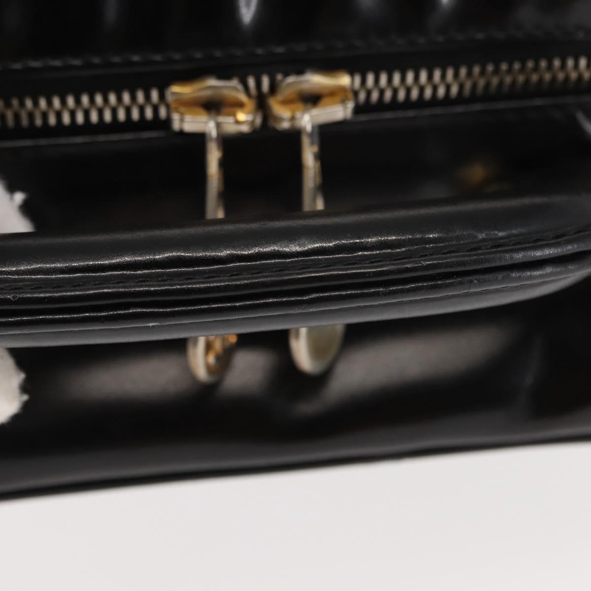 CHANEL Vanity Hand Bag Patent leather Black Gold CC Auth bs29955