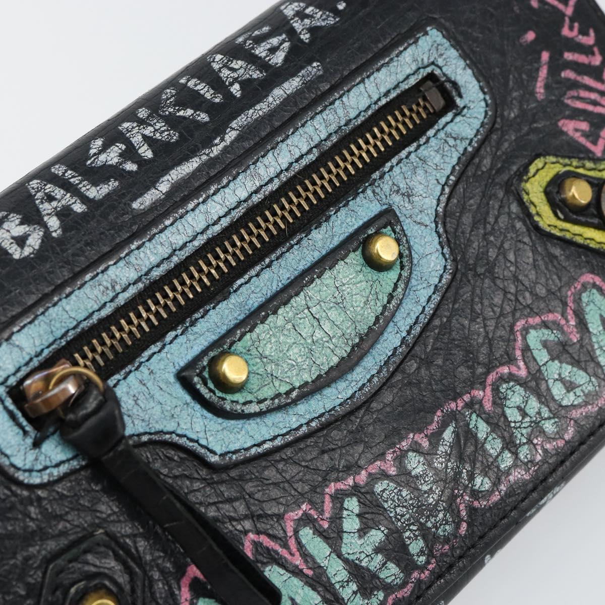 BALENCIAGA Continental Graffiti Wallet Leather Black Gold 164471 Auth bs29956