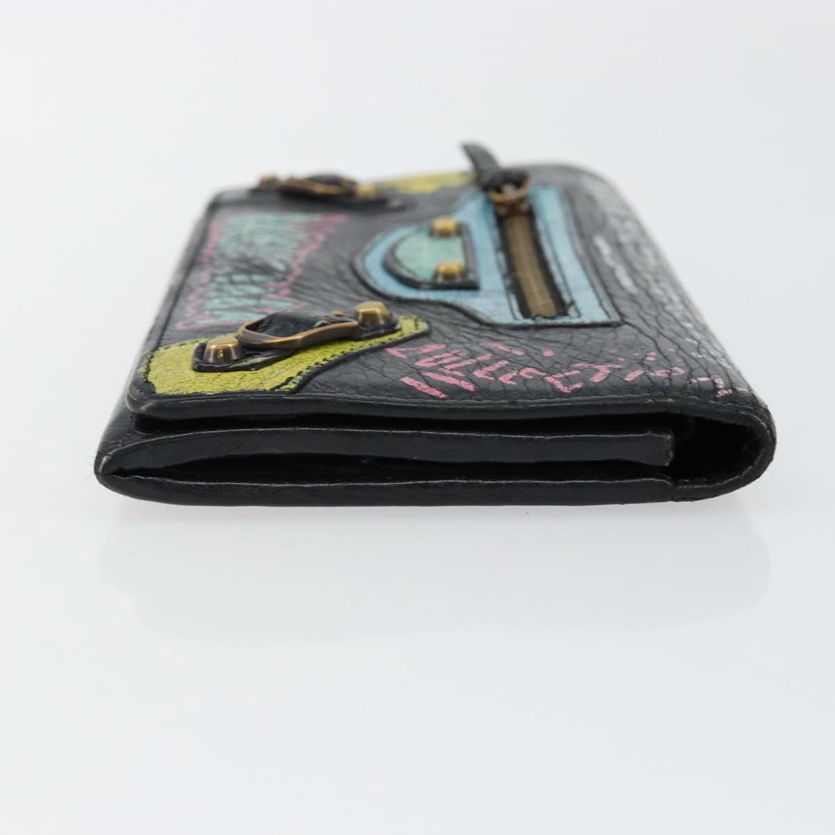 BALENCIAGA Continental Graffiti Wallet Leather Black Gold 164471 Auth bs29956