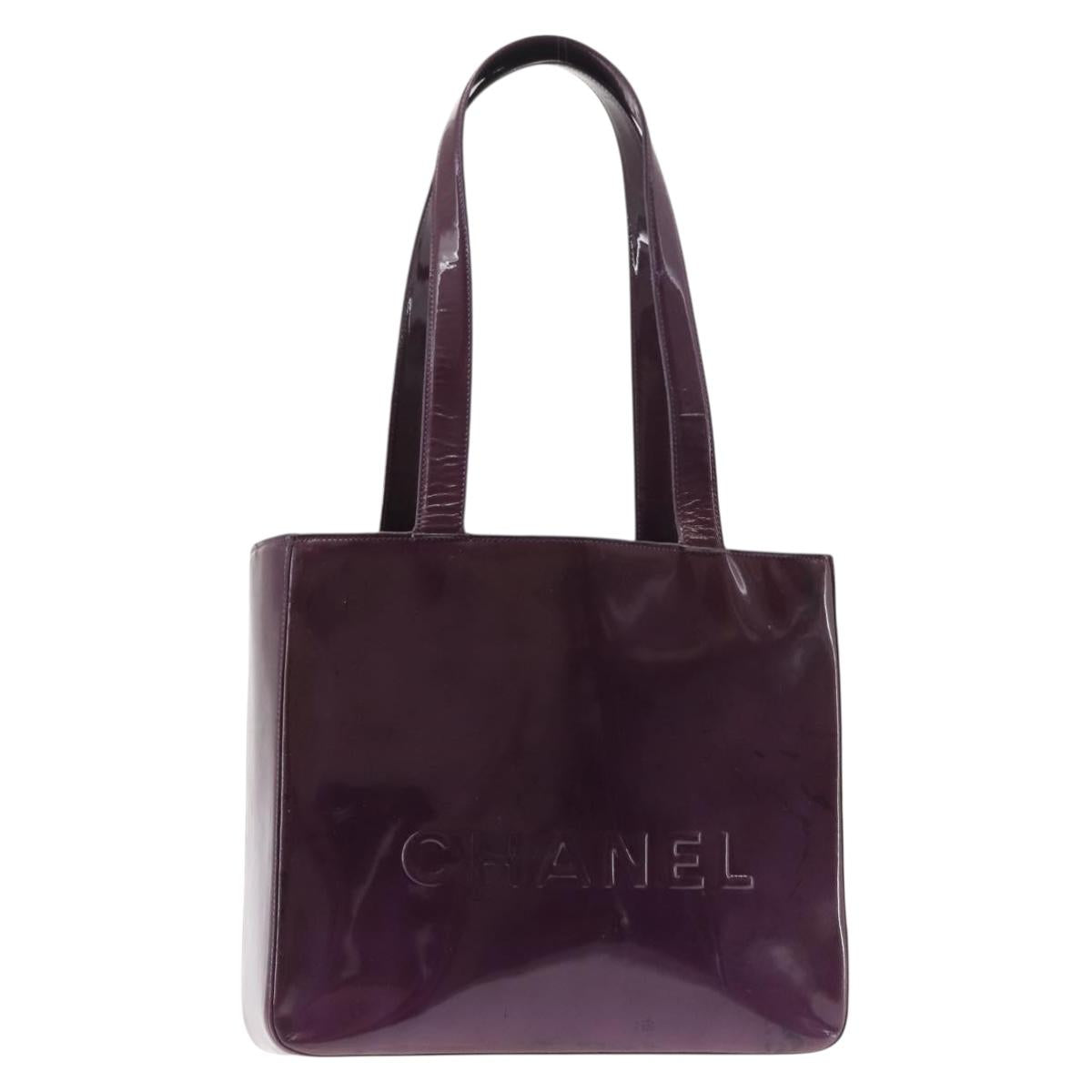 CHANEL Tote Bag Patent leather Purple Gold CC Auth bs29957