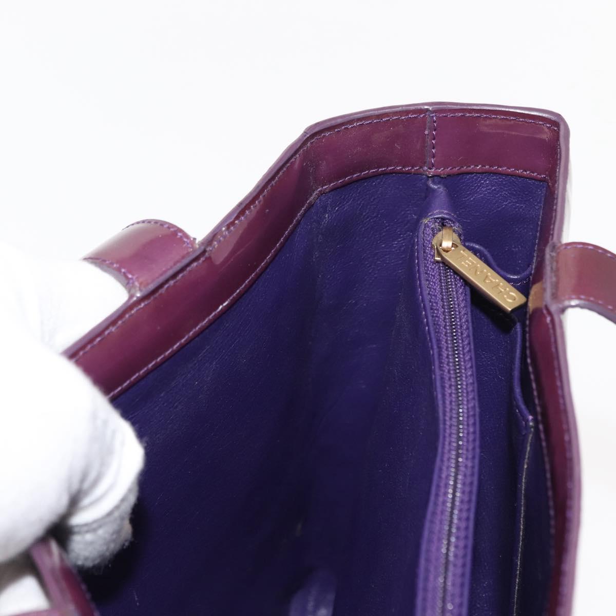 CHANEL Tote Bag Patent leather Purple Gold CC Auth bs29957