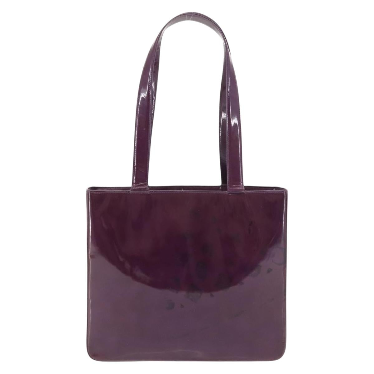 CHANEL Tote Bag Patent leather Purple Gold CC Auth bs29957