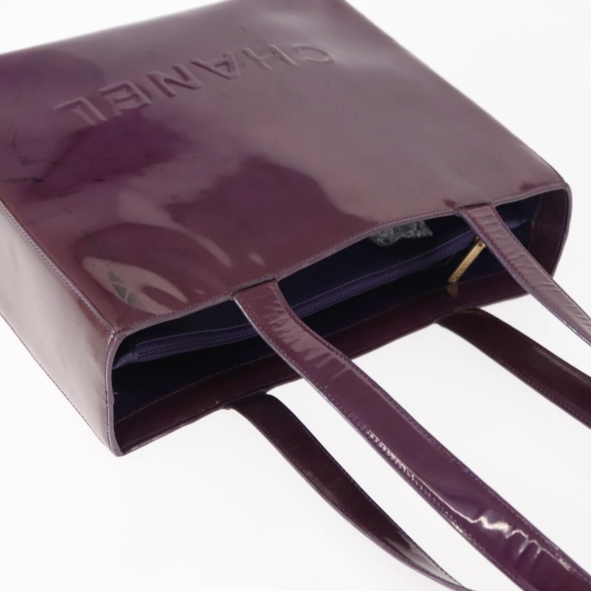 CHANEL Tote Bag Patent leather Purple Gold CC Auth bs29957