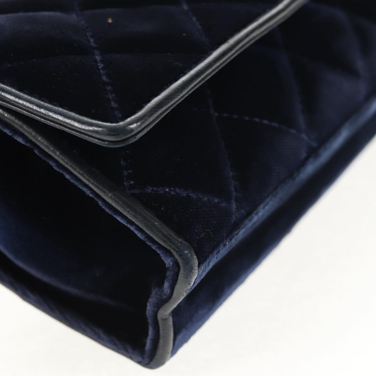 CHANEL Camellia Matelasse Flap Chain Bag Velor Navy Gold CC Auth bs29963V