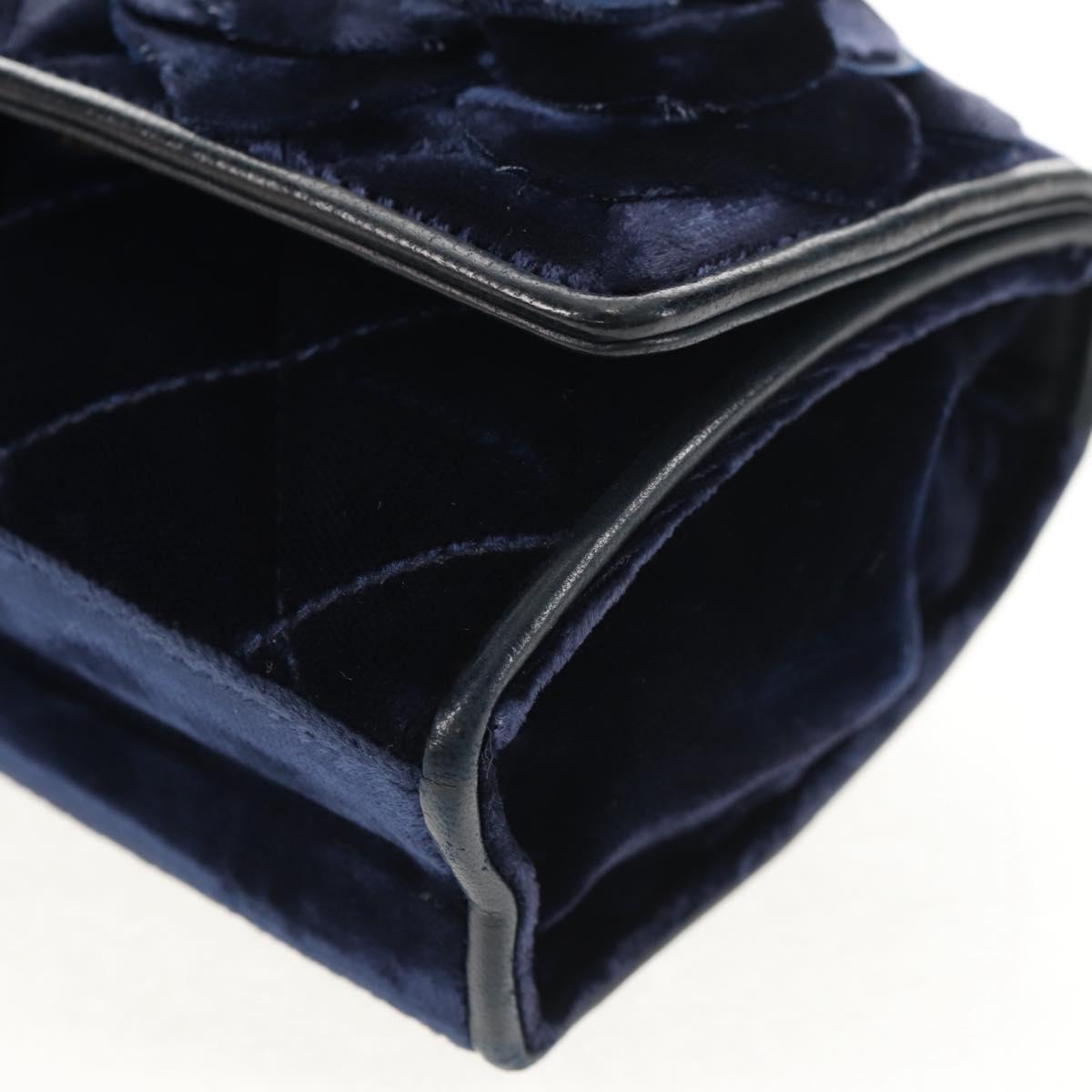 CHANEL Camellia Matelasse Flap Chain Bag Velor Navy Gold CC Auth bs29963V