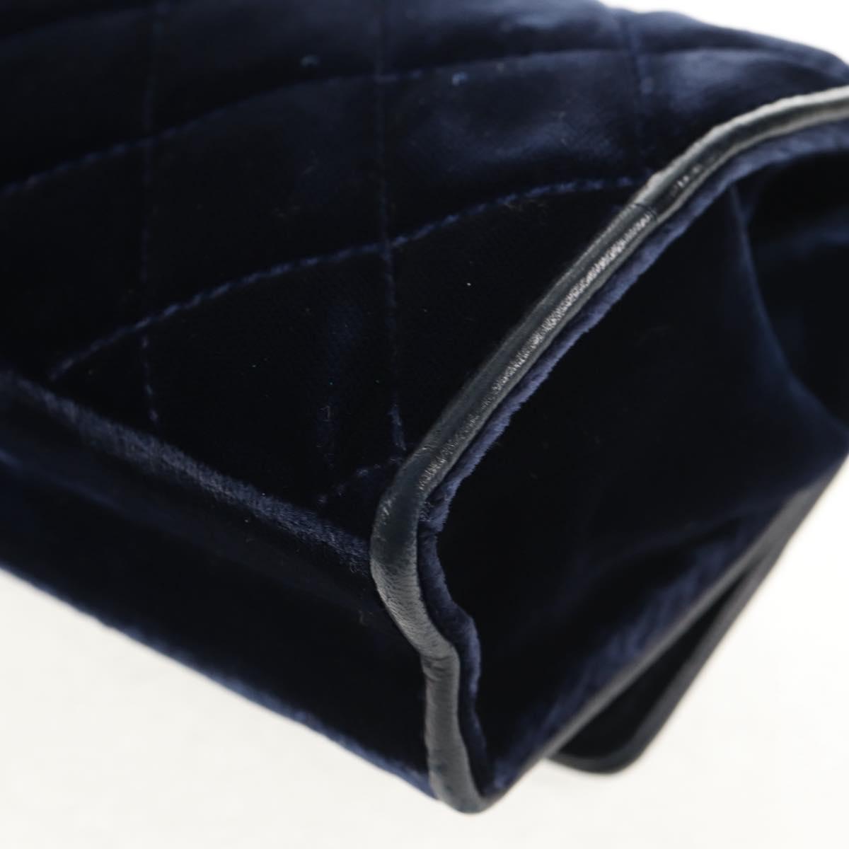 CHANEL Camellia Matelasse Flap Chain Bag Velor Navy Gold CC Auth bs29963V