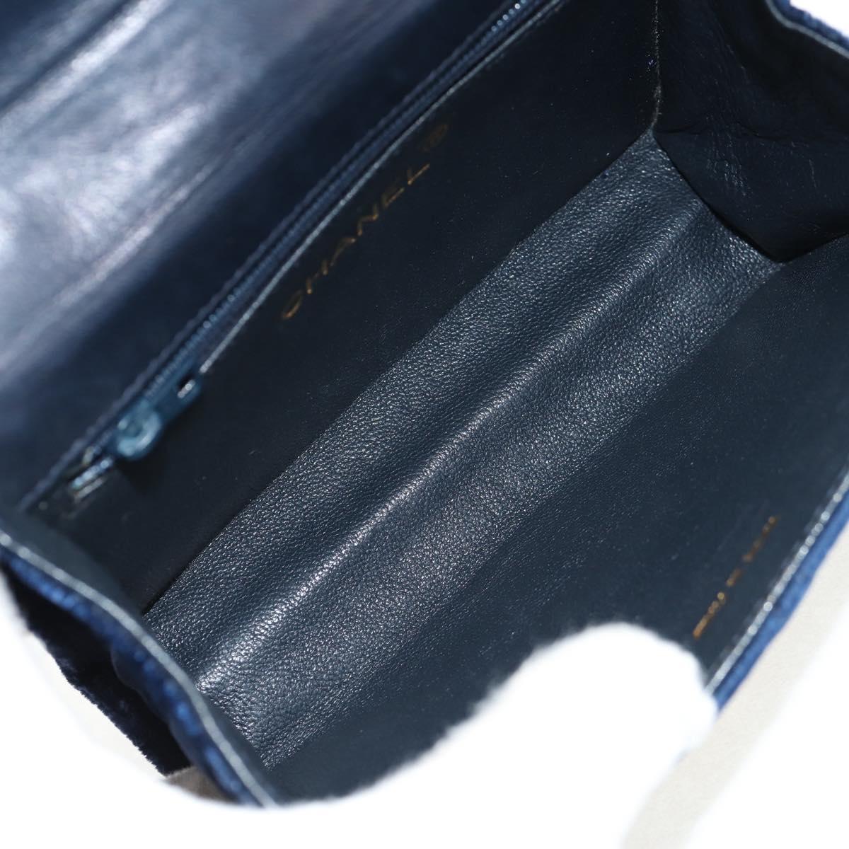 CHANEL Camellia Matelasse Flap Chain Bag Velor Navy Gold CC Auth bs29963V