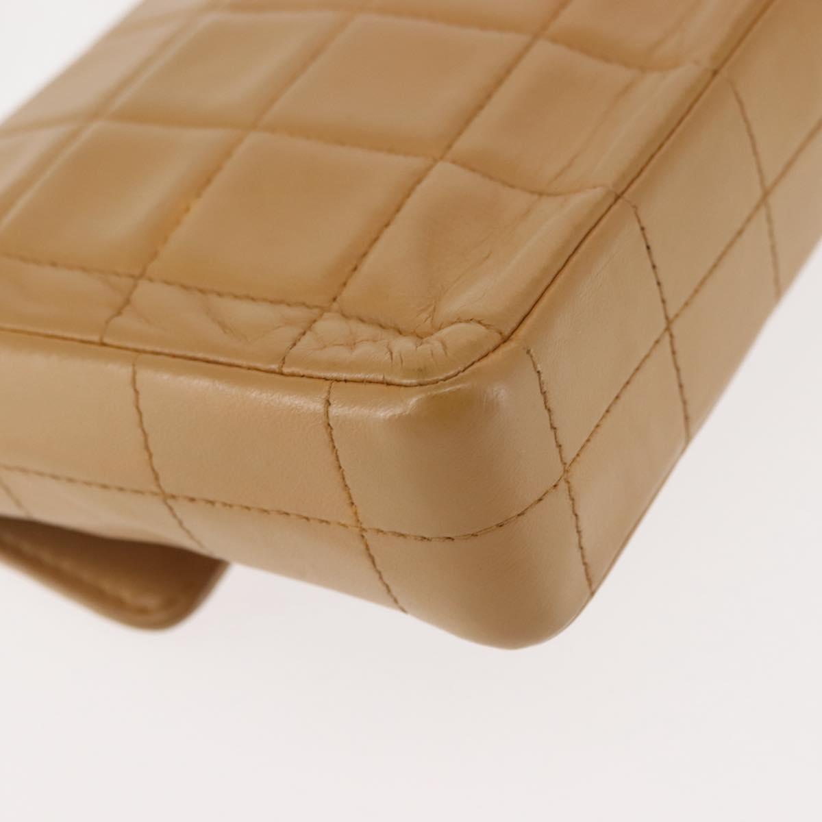 CHANEL Choco Bar Flap Chain Shoulder Bag Lamb Skin Beige Gold CC Auth bs29970