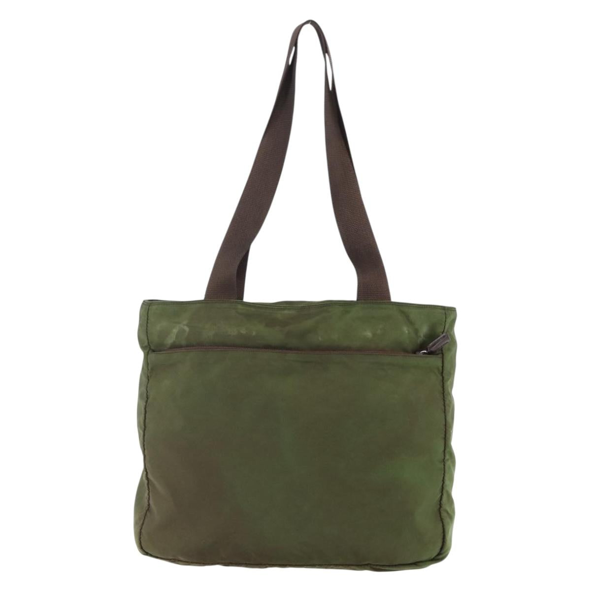 PRADA Tote Bag Nylon Khaki Silver Auth bs29971