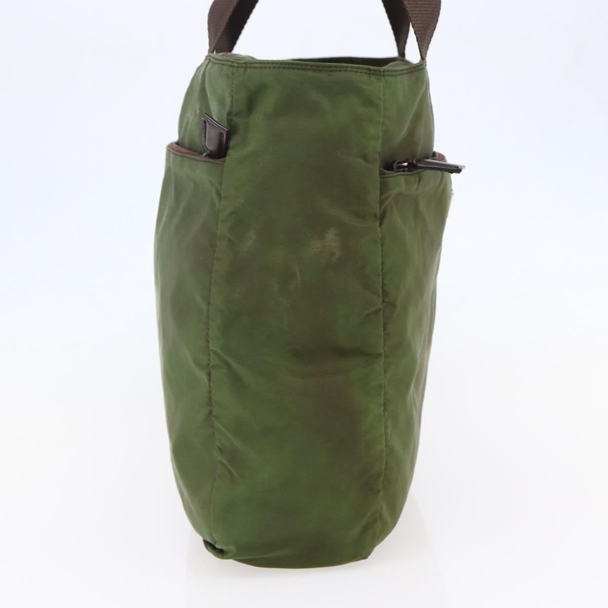 PRADA Tote Bag Nylon Khaki Silver Auth bs29971