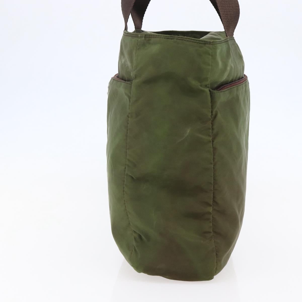 PRADA Tote Bag Nylon Khaki Silver Auth bs29971