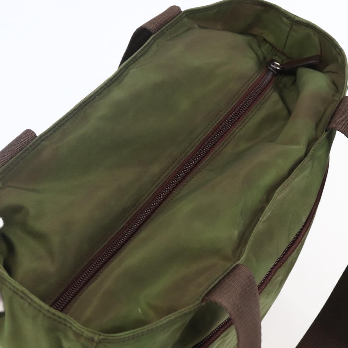 PRADA Tote Bag Nylon Khaki Silver Auth bs29971