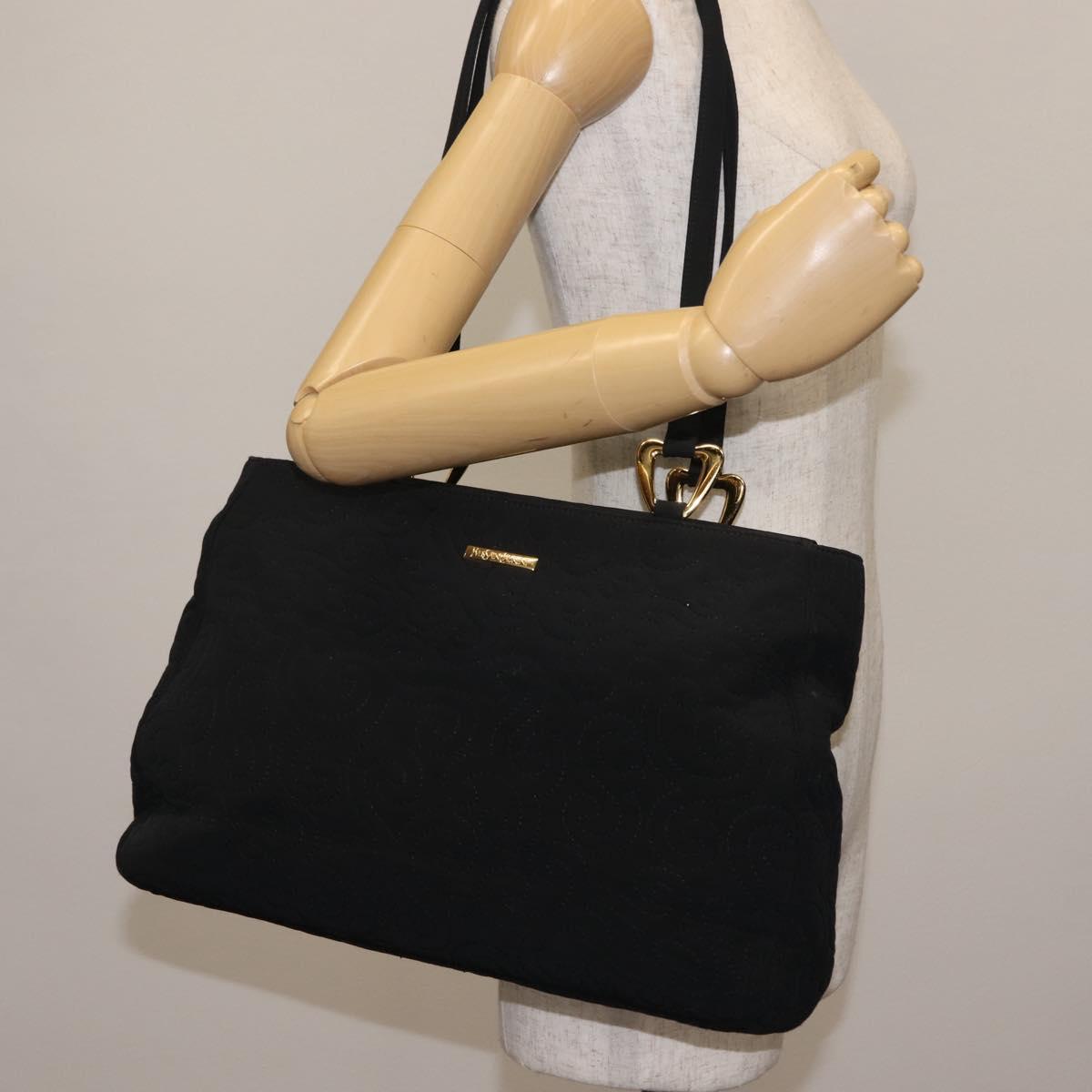 SAINT LAURENT Tote Bag Nylon Black Gold Auth bs29972