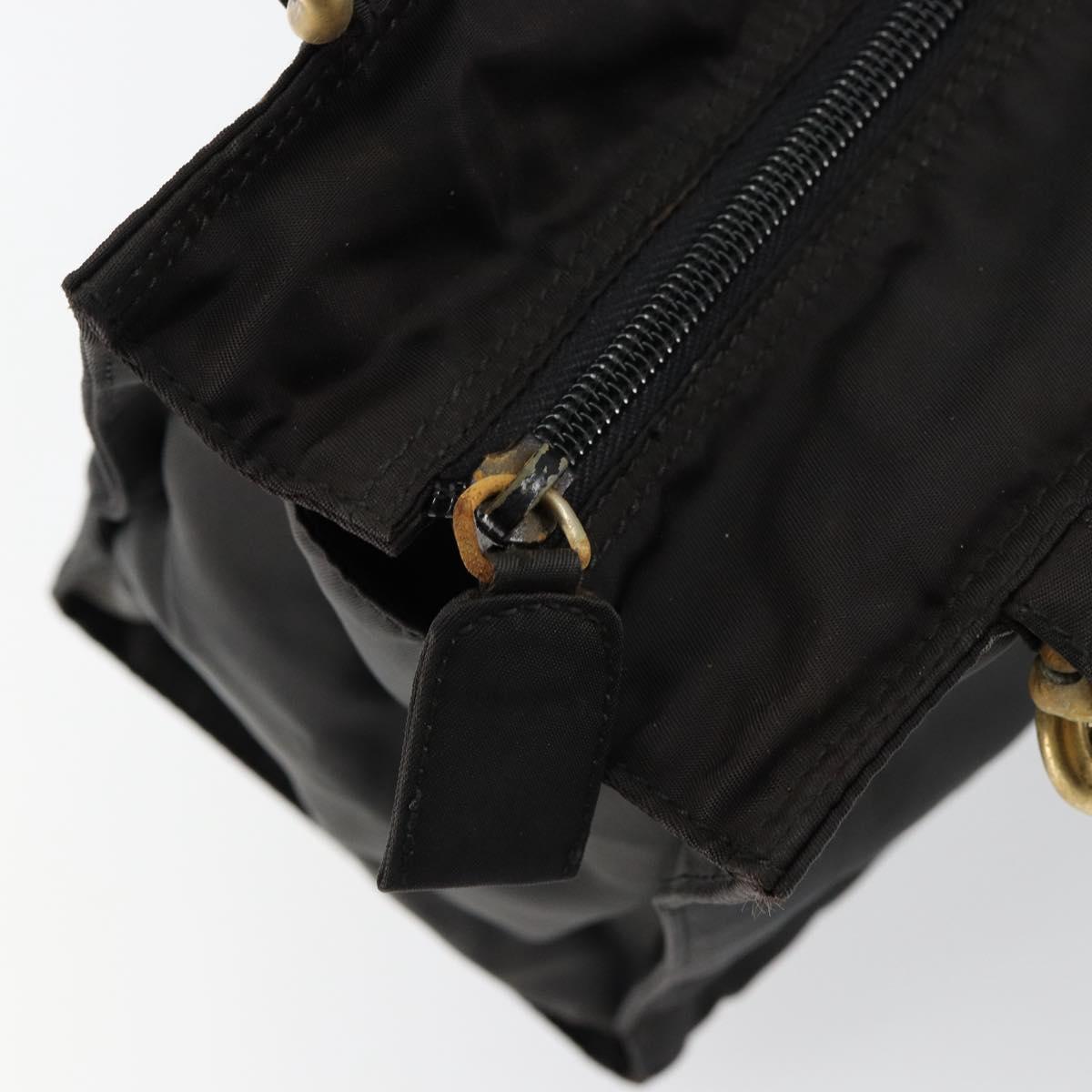 PRADA Hand Bag Nylon Black Gold Auth bs29974