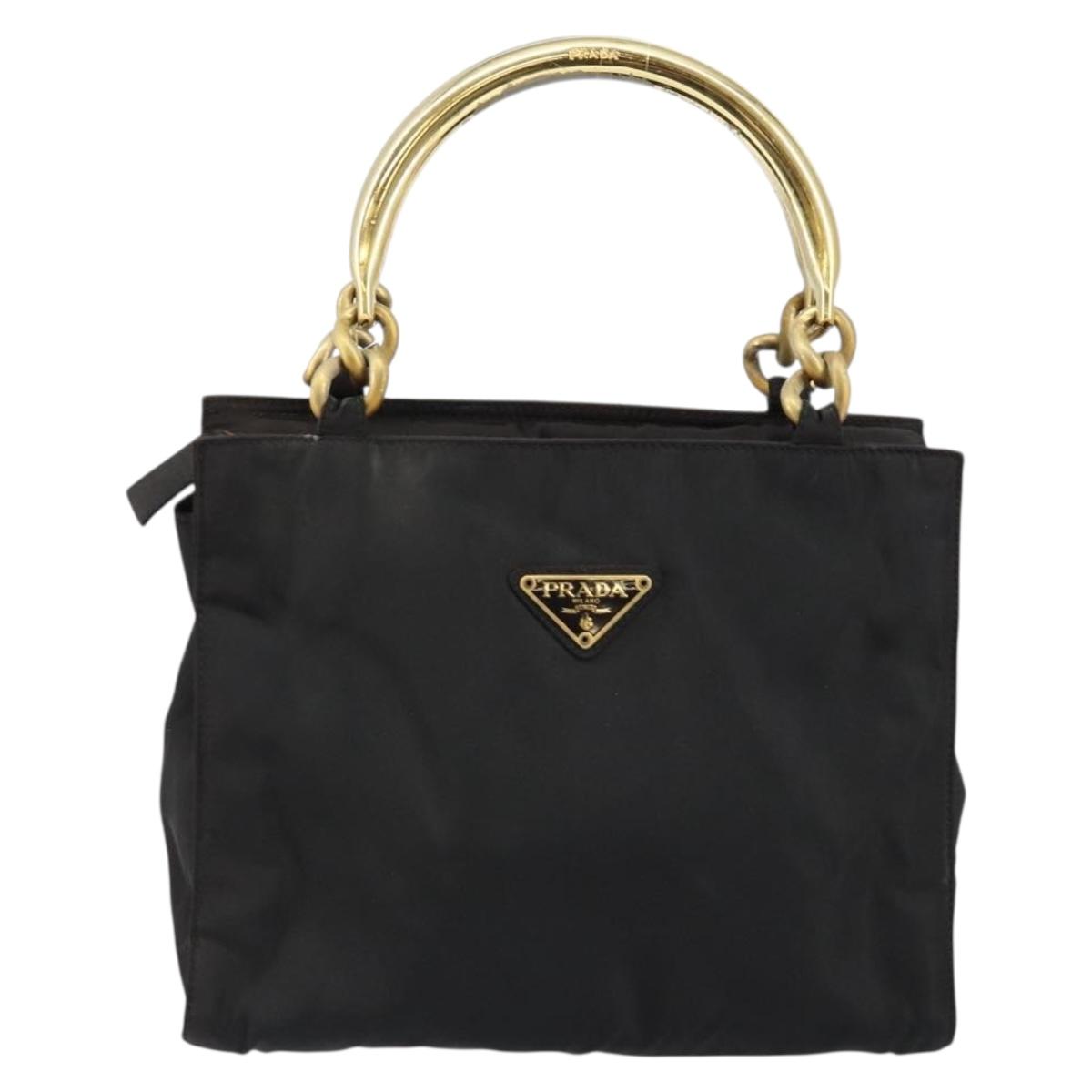 PRADA Hand Bag Nylon Black Gold Auth bs29974