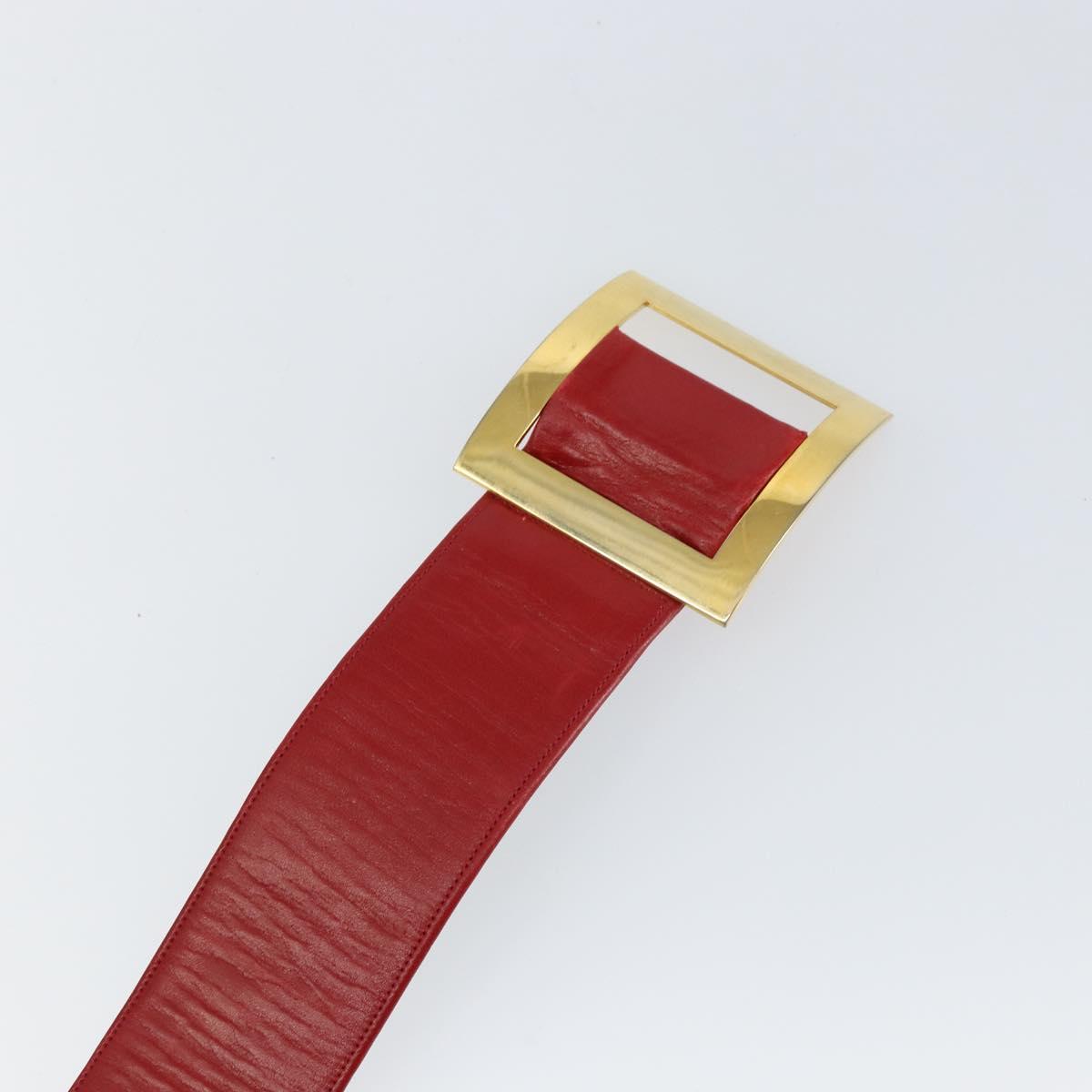 CHANEL Belt Leather 33.1"" Red Gold CC Auth bs29975