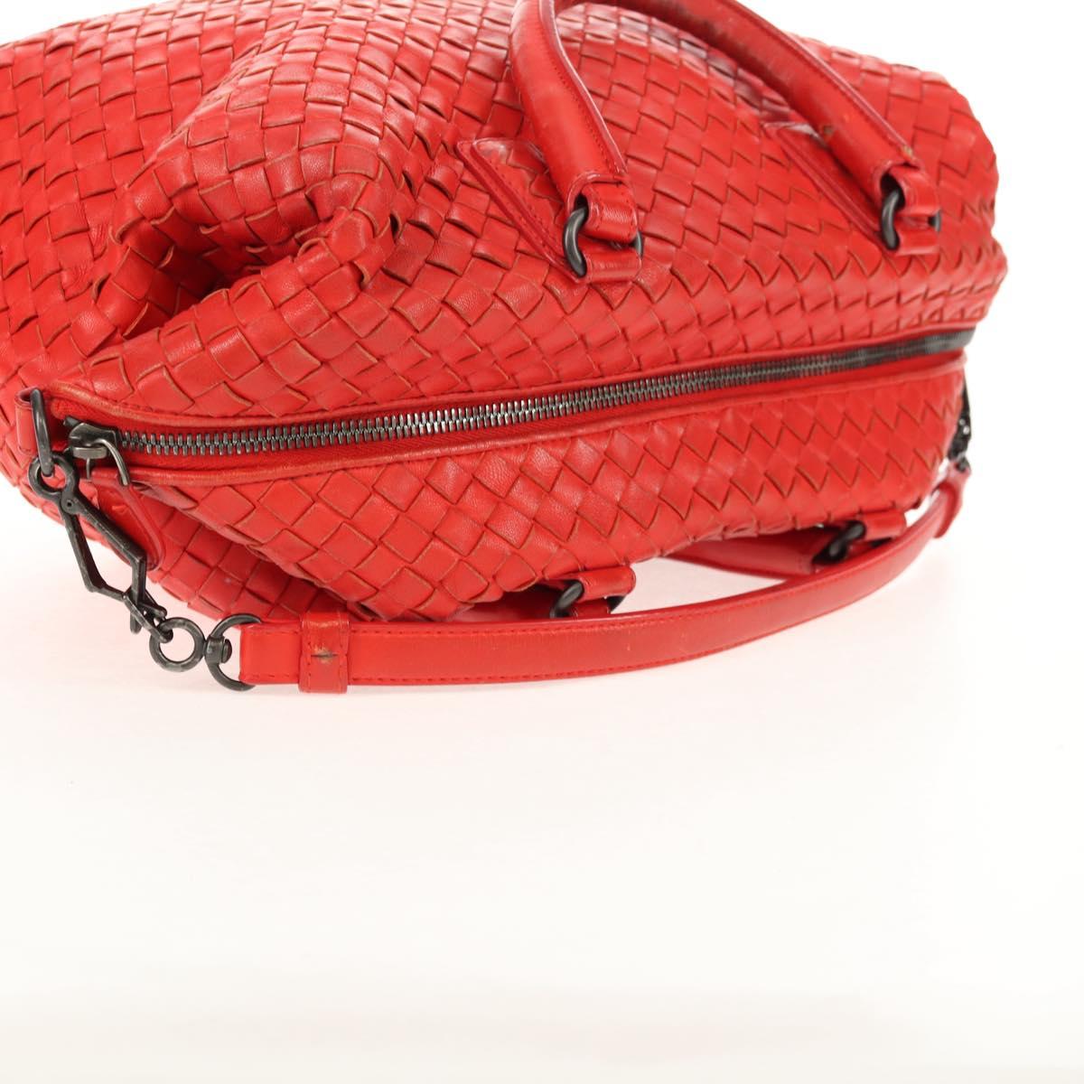 BOTTEGA VENETA INTRECCIATO Hand Bag Leather 2way Red Auth bs29977