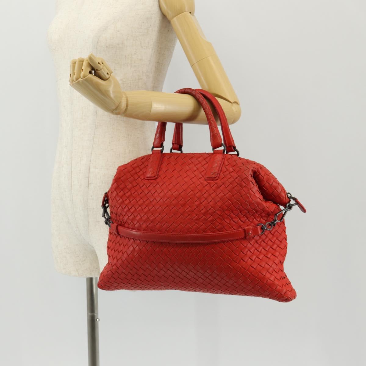BOTTEGA VENETA INTRECCIATO Hand Bag Leather 2way Red Auth bs29977