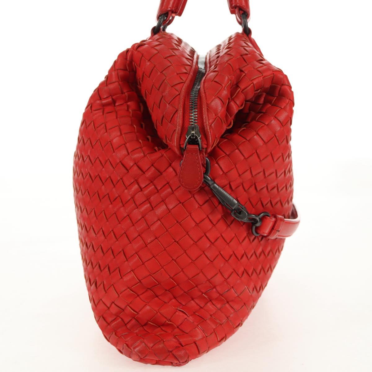 BOTTEGA VENETA INTRECCIATO Hand Bag Leather 2way Red Auth bs29977