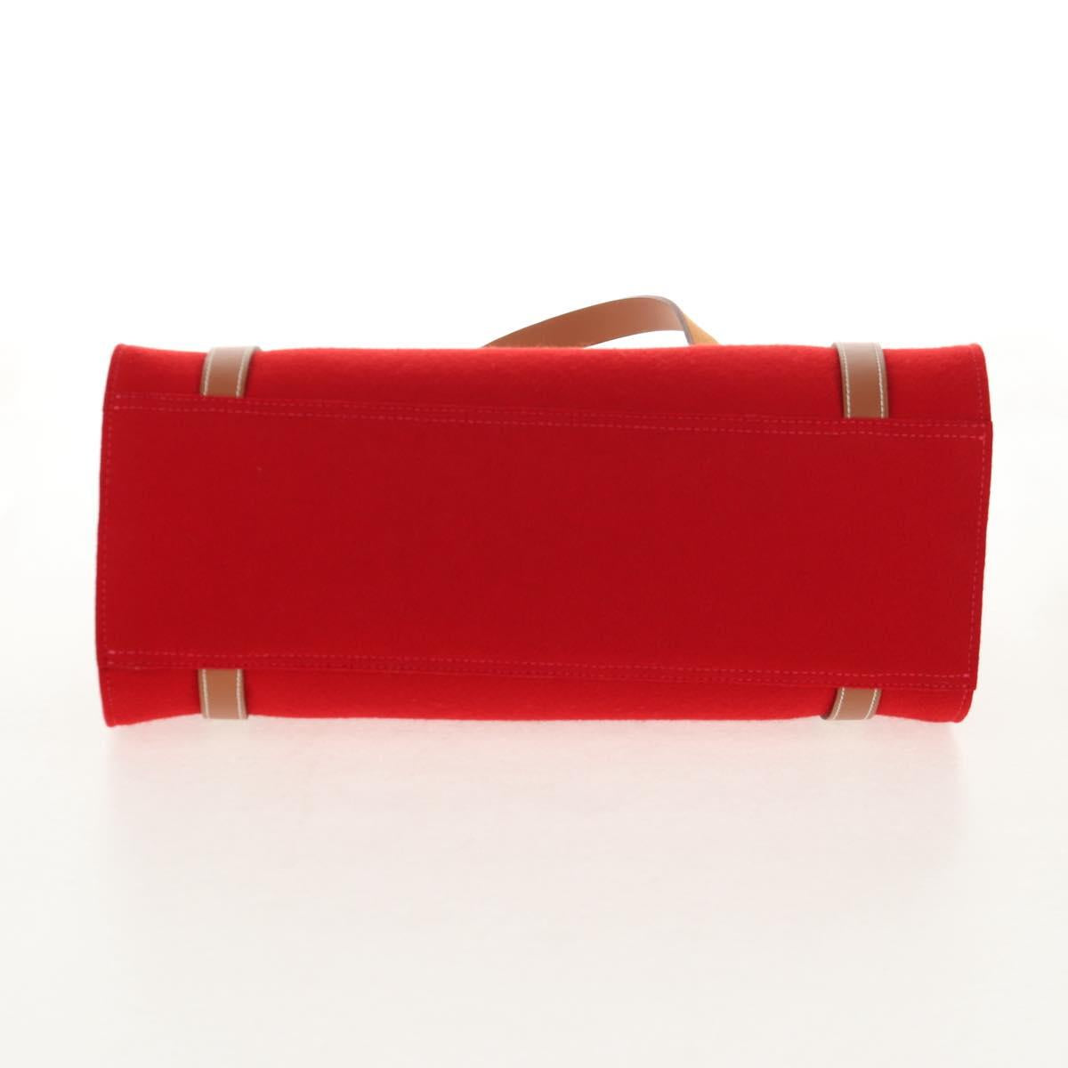 HERMES Cabaricol Shoulder Bag felt Red Silver Auth bs29978V