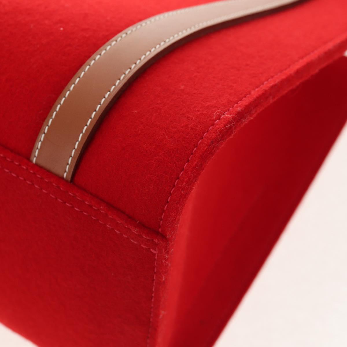 HERMES Cabaricol Shoulder Bag felt Red Silver Auth bs29978V