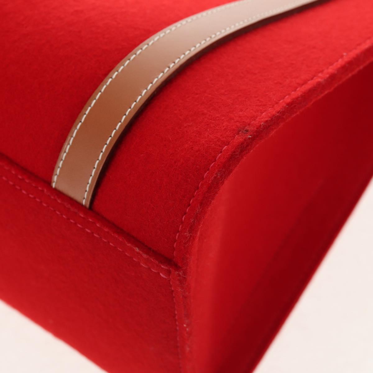 HERMES Cabaricol Shoulder Bag felt Red Silver Auth bs29978V