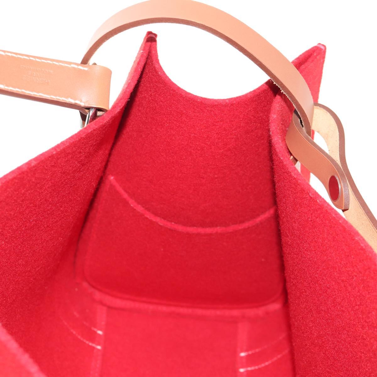HERMES Cabaricol Shoulder Bag felt Red Silver Auth bs29978V