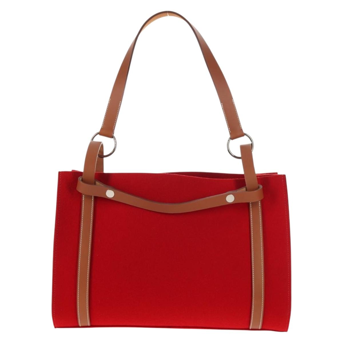 HERMES Cabaricol Shoulder Bag felt Red Silver Auth bs29978V