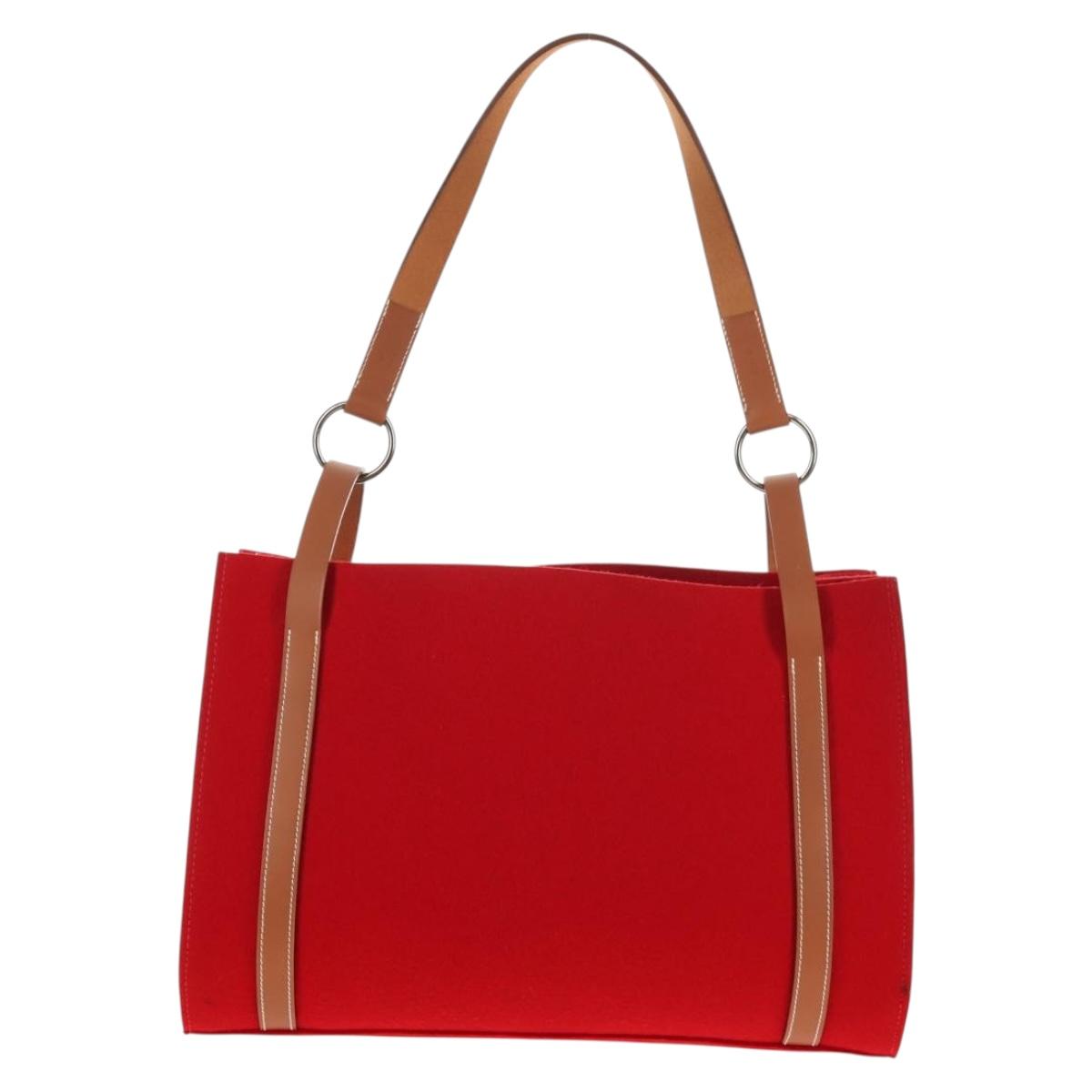 HERMES Cabaricol Shoulder Bag felt Red Silver Auth bs29978V