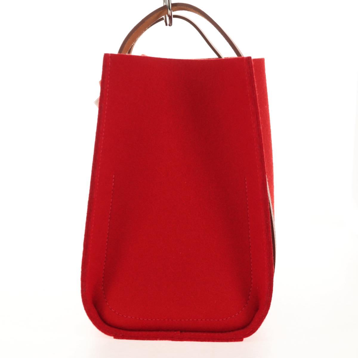 HERMES Cabaricol Shoulder Bag felt Red Silver Auth bs29978V