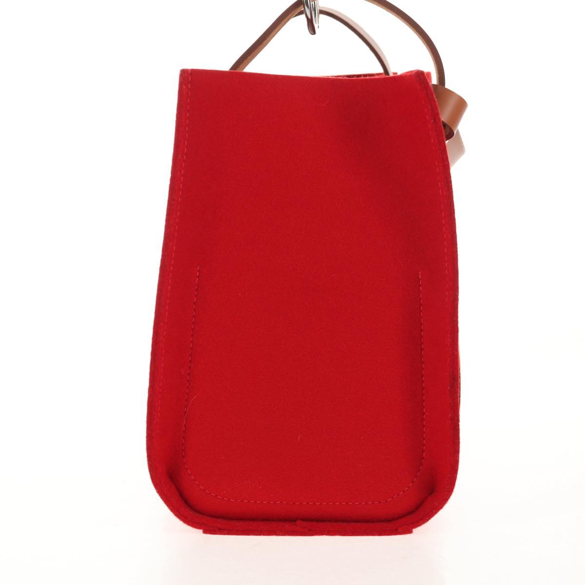 HERMES Cabaricol Shoulder Bag felt Red Silver Auth bs29978V