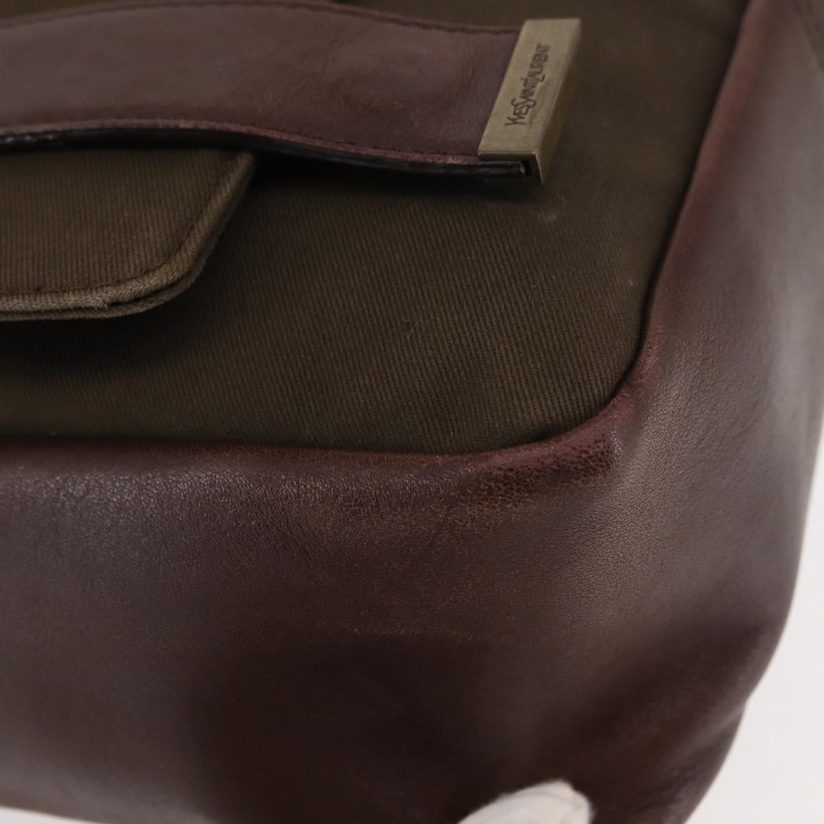 SAINT LAURENT Shoulder Bag Canvas Khaki Gold Auth bs29985