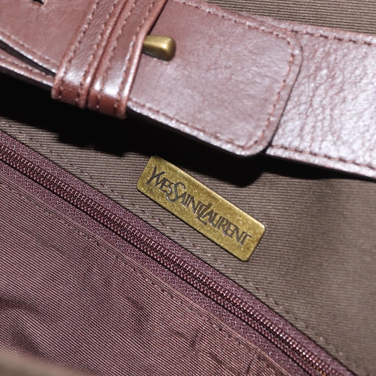 SAINT LAURENT Shoulder Bag Canvas Khaki Gold Auth bs29985