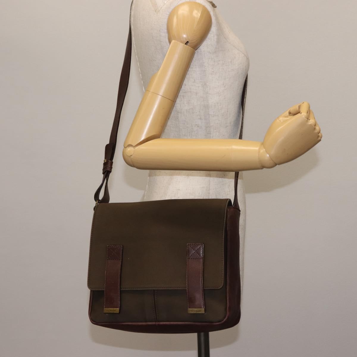 SAINT LAURENT Shoulder Bag Canvas Khaki Gold Auth bs29985