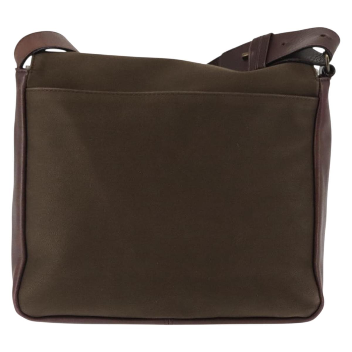 SAINT LAURENT Shoulder Bag Canvas Khaki Gold Auth bs29985