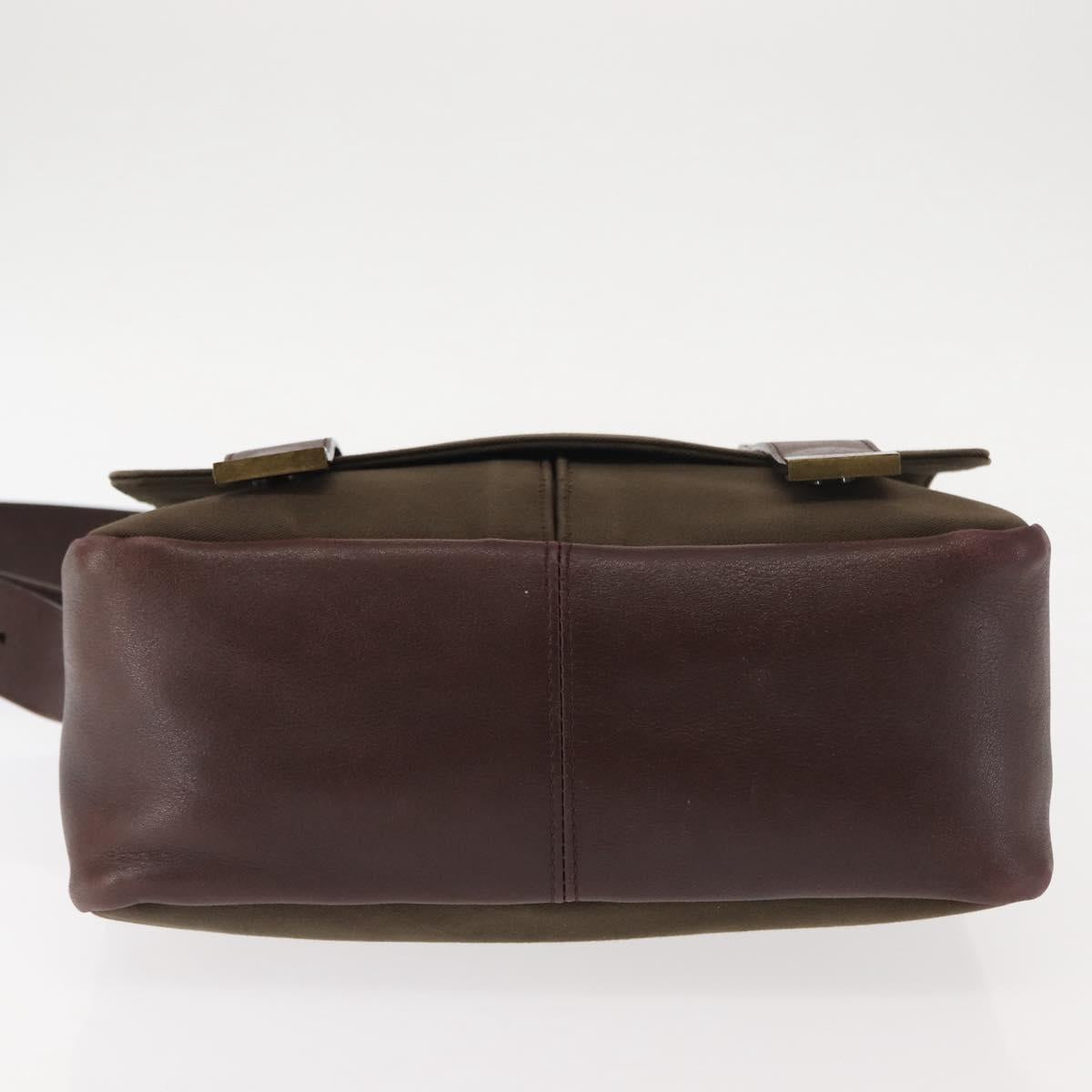 SAINT LAURENT Shoulder Bag Canvas Khaki Gold Auth bs29985