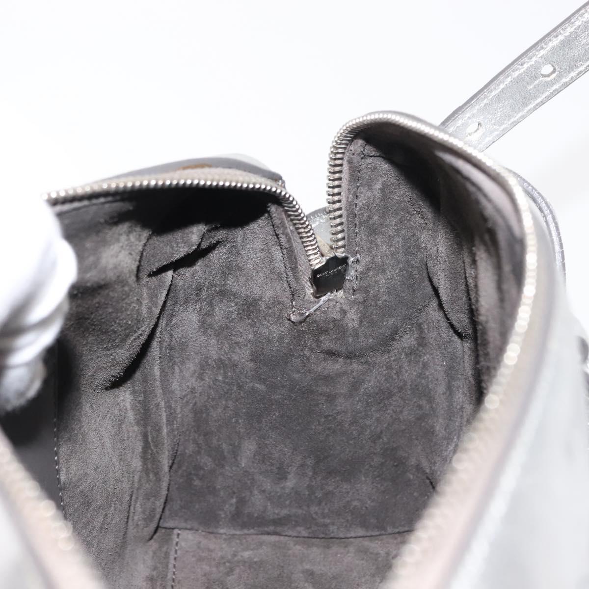 SAINT LAURENT Baby Duffel Mini Boston Bag Leather Silver Auth bs29986