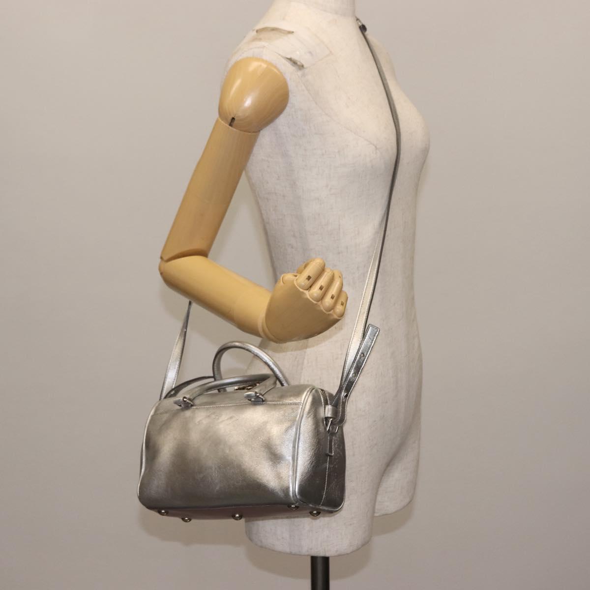 SAINT LAURENT Baby Duffel Mini Boston Bag Leather Silver Auth bs29986