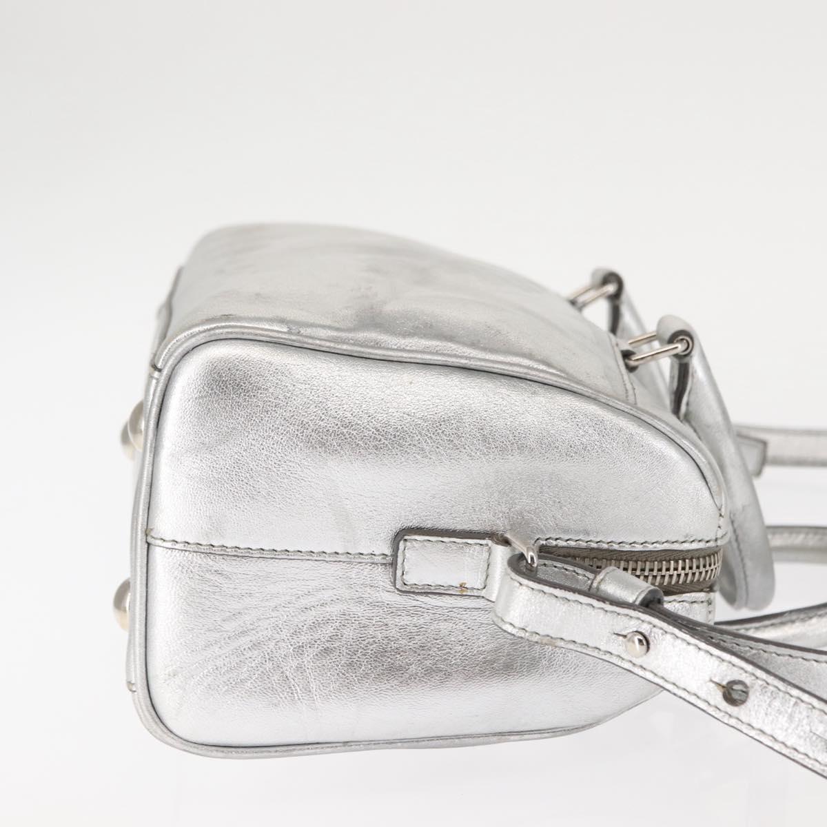 SAINT LAURENT Baby Duffel Mini Boston Bag Leather Silver Auth bs29986