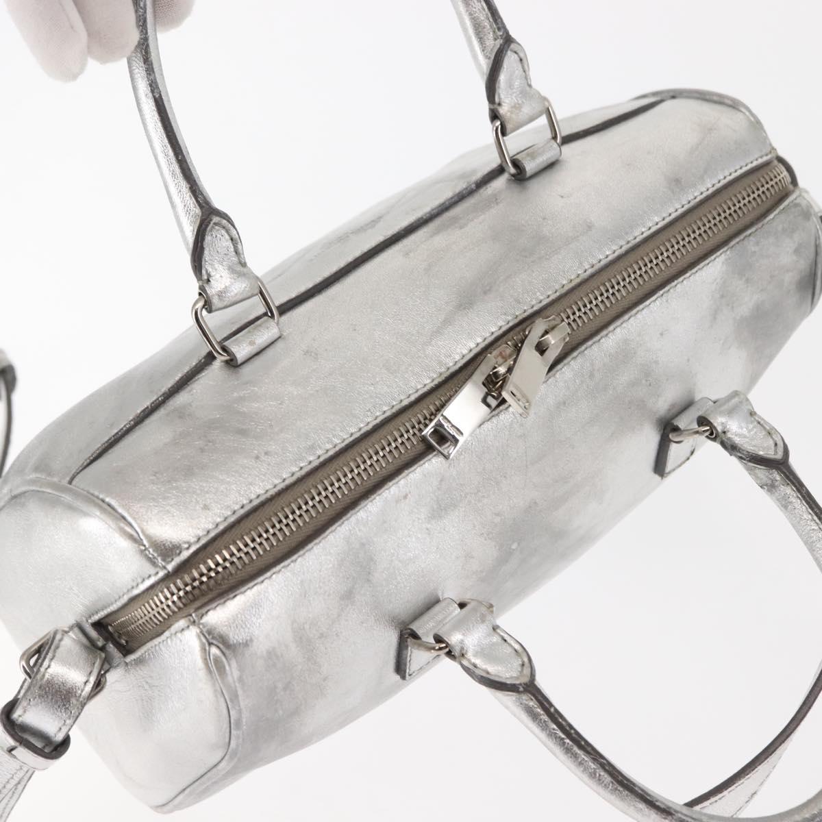SAINT LAURENT Baby Duffel Mini Boston Bag Leather Silver Auth bs29986