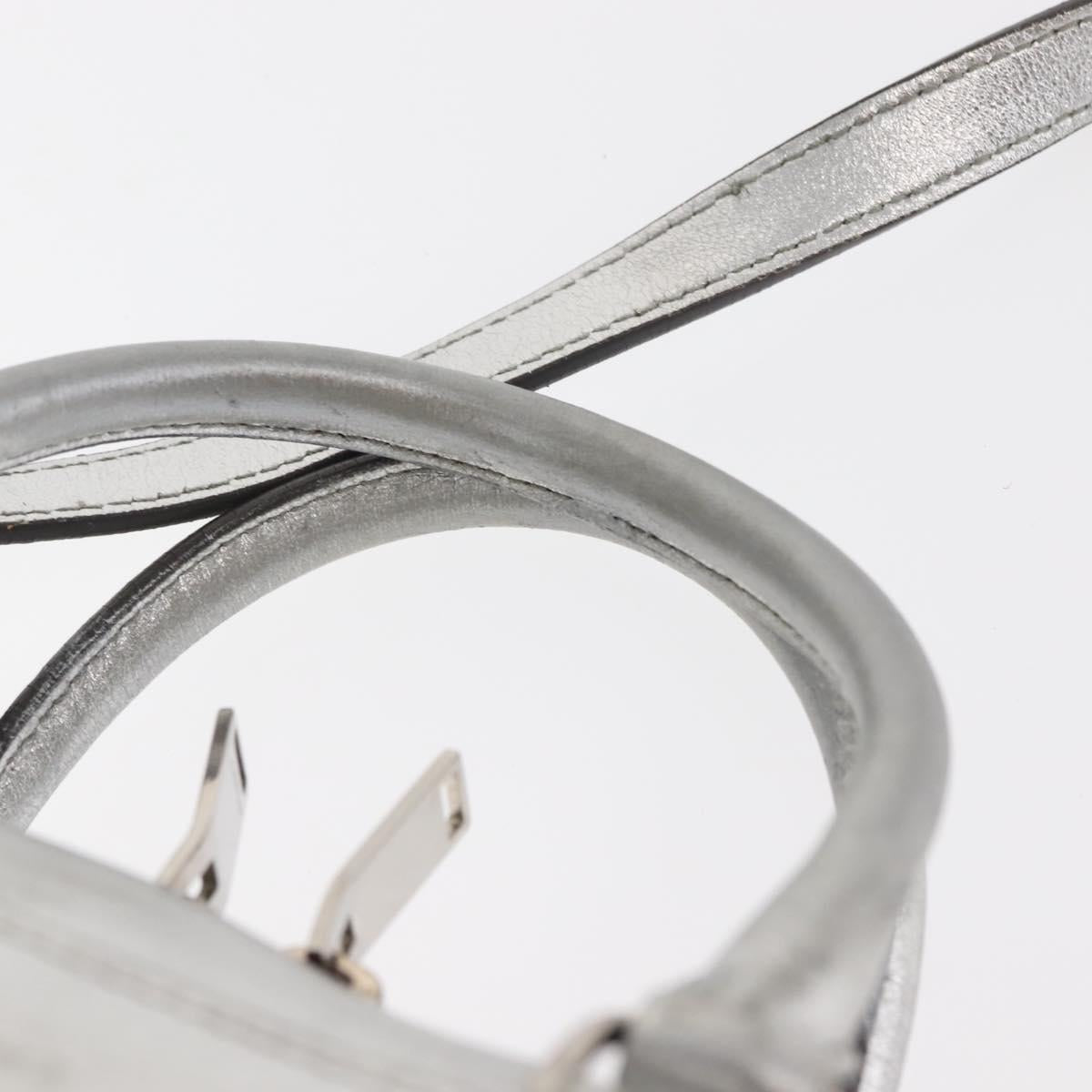 SAINT LAURENT Baby Duffel Mini Boston Bag Leather Silver Auth bs29986