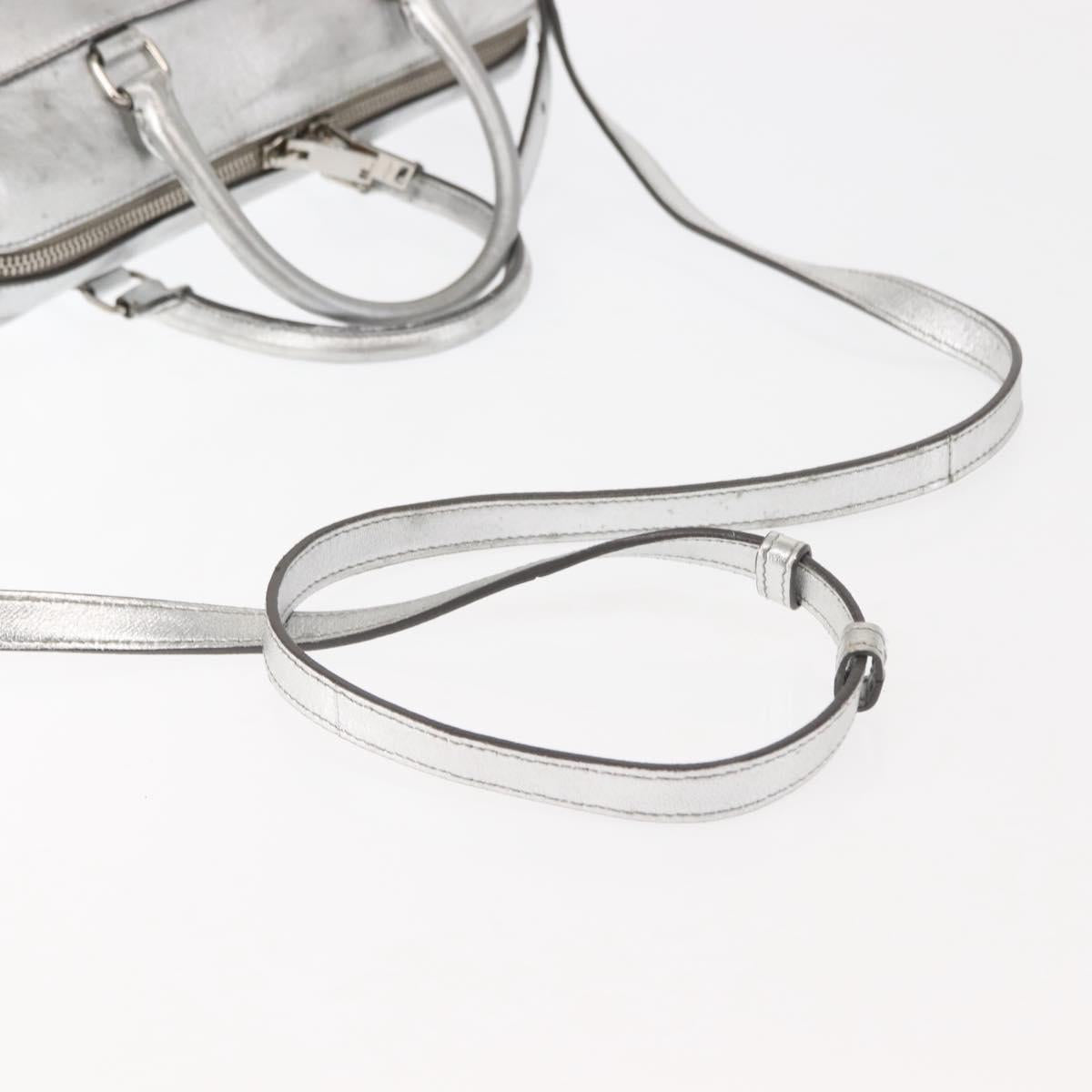 SAINT LAURENT Baby Duffel Mini Boston Bag Leather Silver Auth bs29986