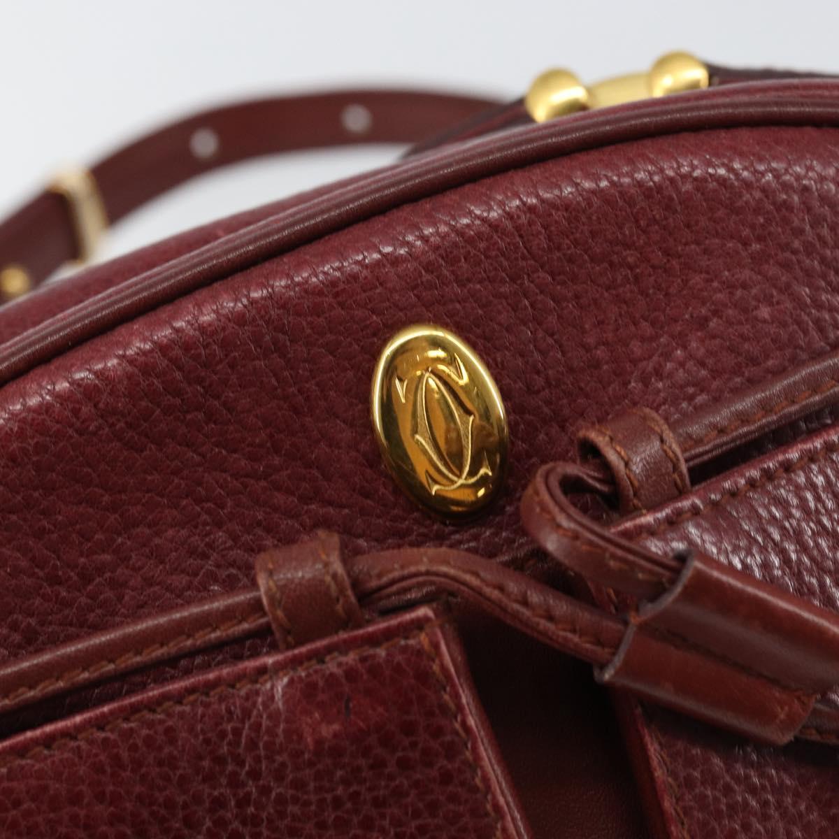 CARTIER Must Line Shoulder Bag Leather Bordeaux Gold Auth bs29989