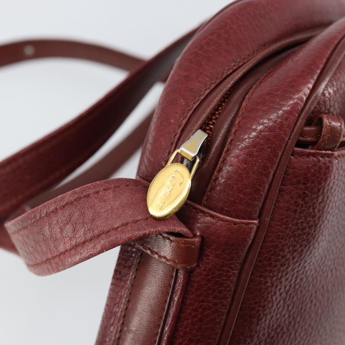 CARTIER Must Line Shoulder Bag Leather Bordeaux Gold Auth bs29989