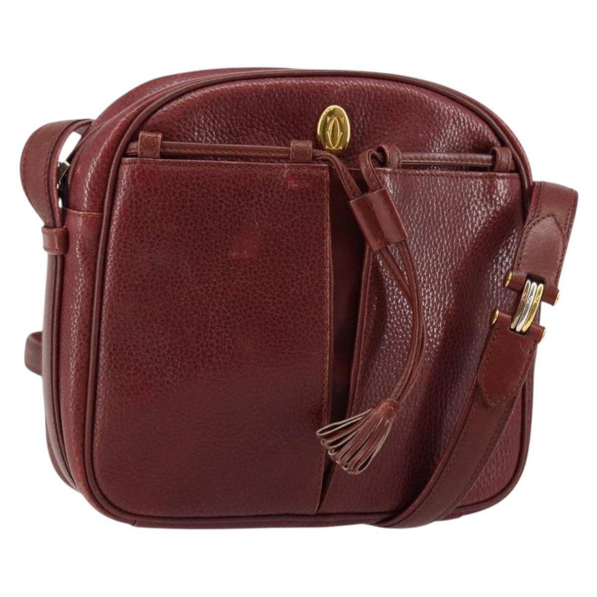 CARTIER Must Line Shoulder Bag Leather Bordeaux Gold Auth bs29989