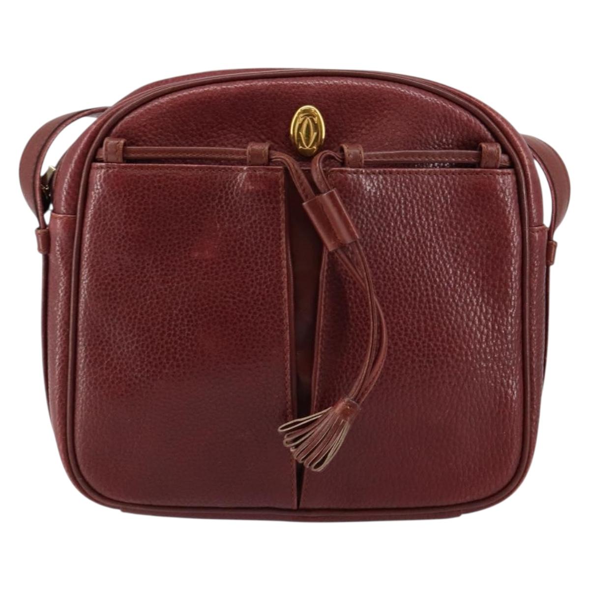CARTIER Must Line Shoulder Bag Leather Bordeaux Gold Auth bs29989