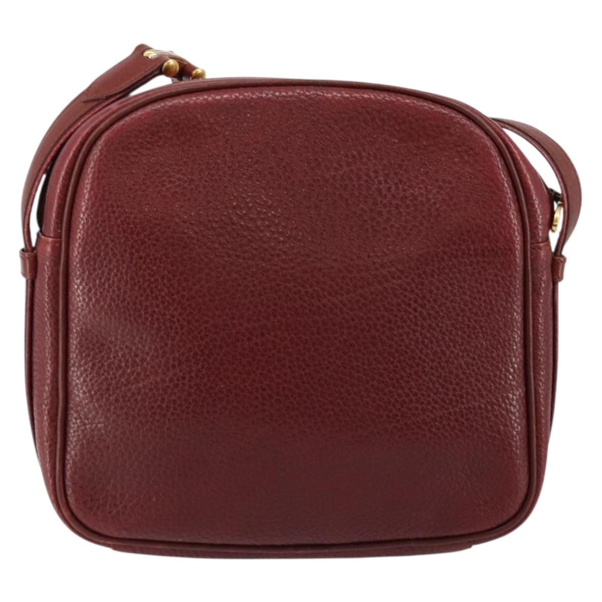 CARTIER Must Line Shoulder Bag Leather Bordeaux Gold Auth bs29989