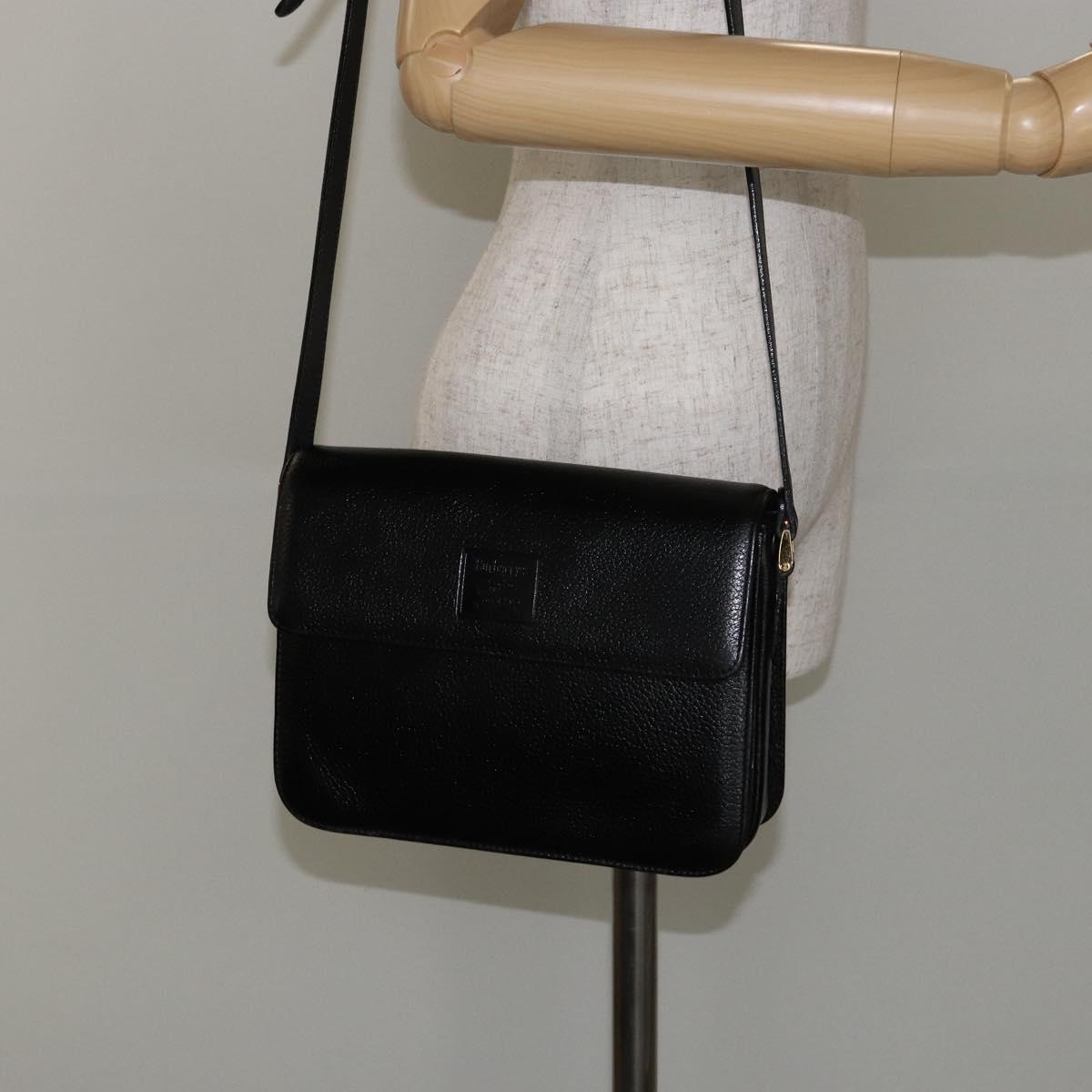 BURBERRY Shoulder Bag Leather Black Gold Auth bs29990