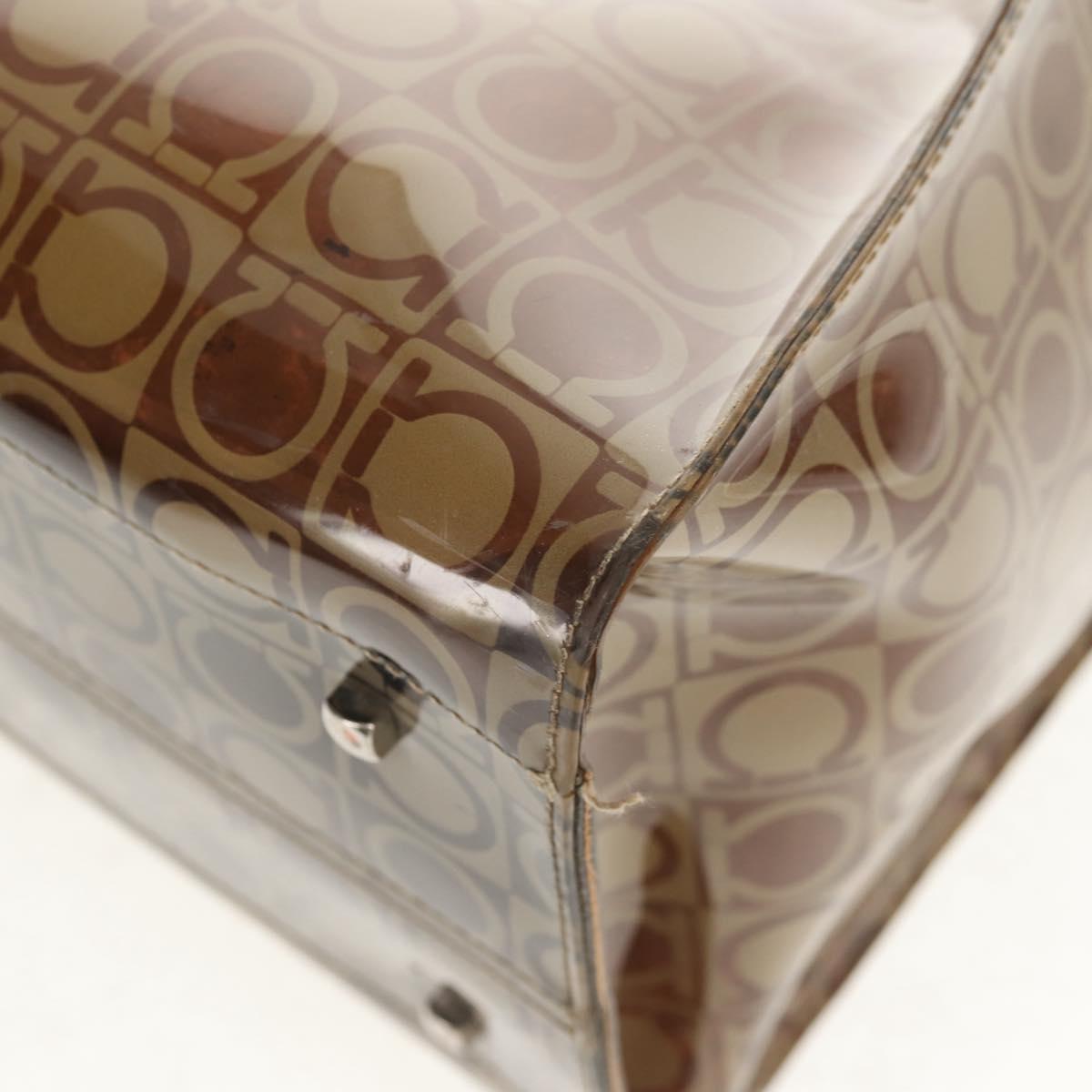 Salvatore Ferragamo Gancini Tote Bag Vinyl Brown Silver Auth bs29993