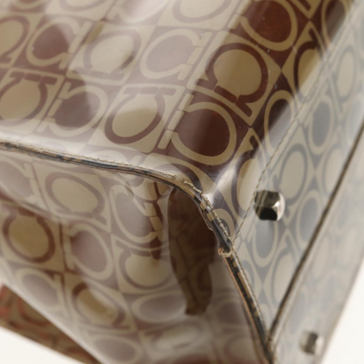 Salvatore Ferragamo Gancini Tote Bag Vinyl Brown Silver Auth bs29993